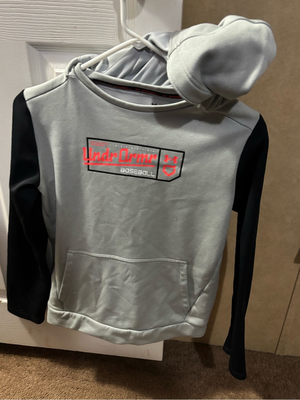 Under Armour Gray & Black Baseball Hoodie with Red Logo